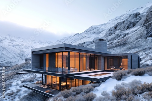 A modern minimalist house situated high in the mountains © Boinah