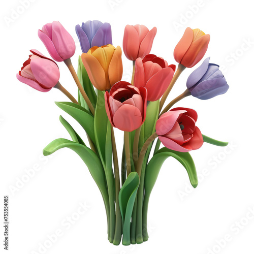 Clay tulips isolated on a transparent background  png
