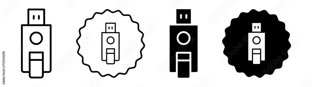 Inclined pendrive set in black and white color. Inclined pendrive simple flat icon vector
