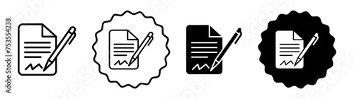 Signature in documents set in black and white color. Signature in documents simple flat icon vector