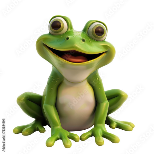 Frog, 3d icon of green happy frog isolated on a transparent or white background, png