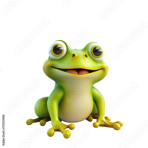 Frog, 3d icon of green happy frog isolated on a transparent or white background, png