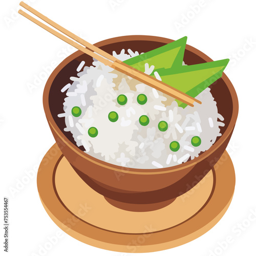 Bowl of rice with chopsticks as vector illustration | Perfect for asian chinese japanese thai cuisine menu card