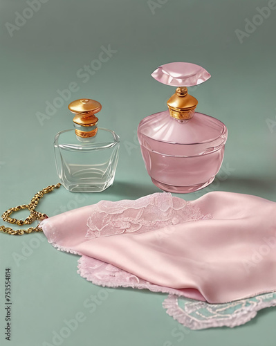 Pastel Palette. A still life scene featuring pastel-colored feminine accessories like a delicate pearl necklace