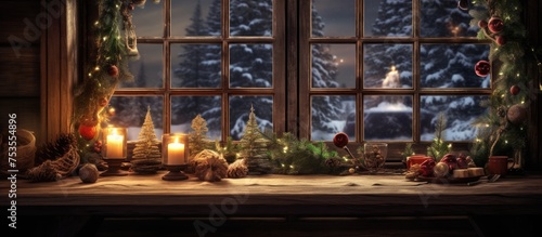 Old wooden table during Christmas evening and magical moment