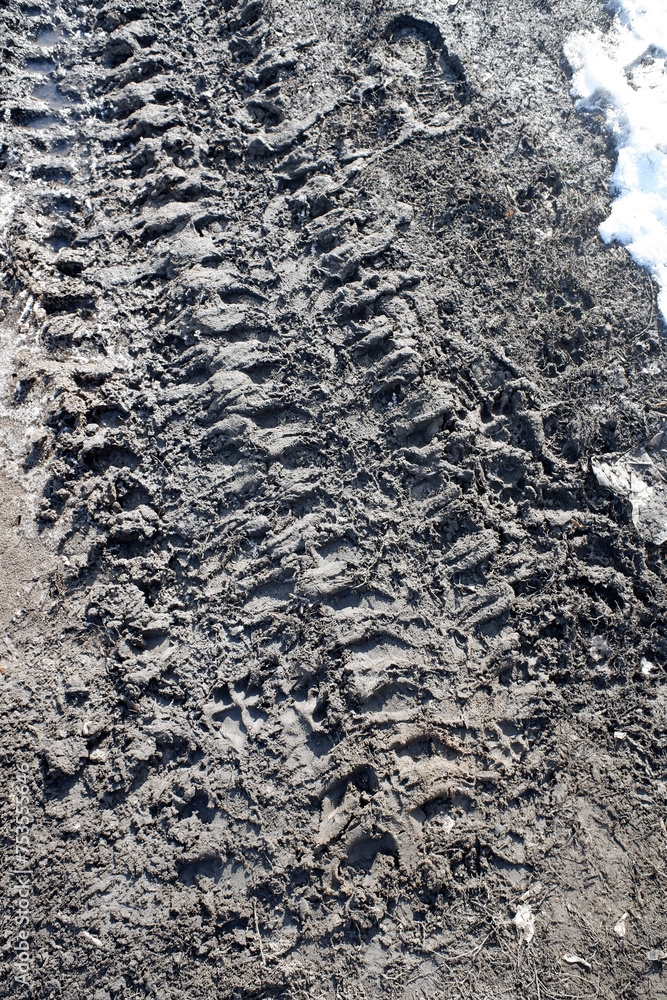 Car footprint in the mud. Car footprint in the mud.