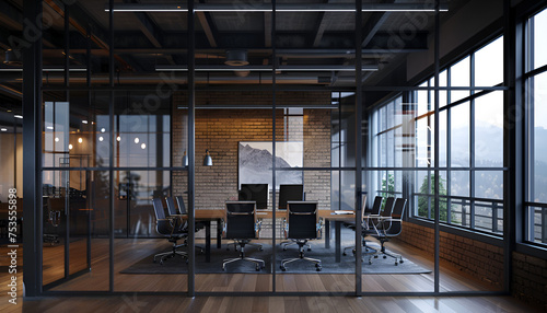 Commercial transparent office aluminum partitions.