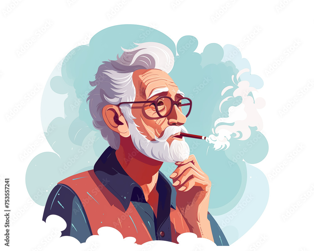 Thoughtful senior gentleman with cigarette,  World No Tobacco Day Concept, anti smoking, no smoking, lungs health care - obrazy, fototapety, plakaty 