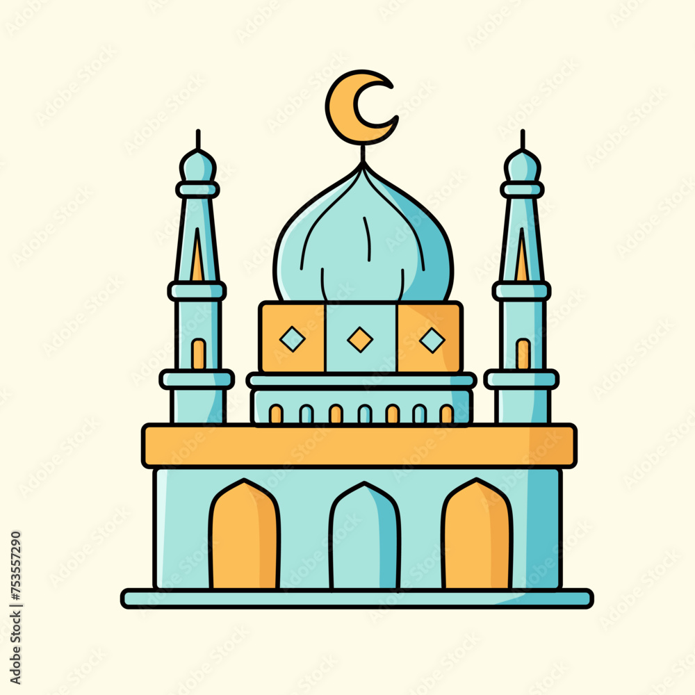 Modern line art Islamic Mosque building, clear background, Modern Mosque icon illustration. Ramadan mosque. Mosque conceptual design idea.