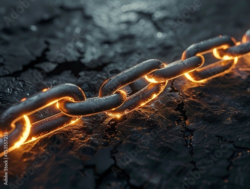 A chain delicately splitting into two glowing paths visual metaphor for a chain split photo
