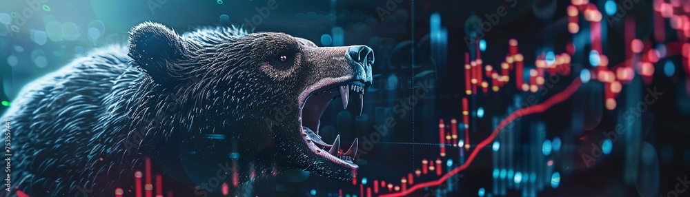 Bear Slashing Bear claw slashing through digital charts representing bear market ...