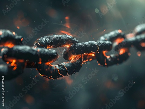 Cracks running through a digital chain visualizing a blockchain split