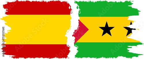 Sao Tome and Principe and Spain grunge flags connection vector