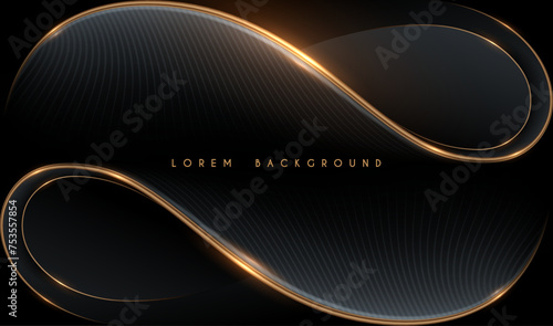 Abstract black and gold waved shapes background