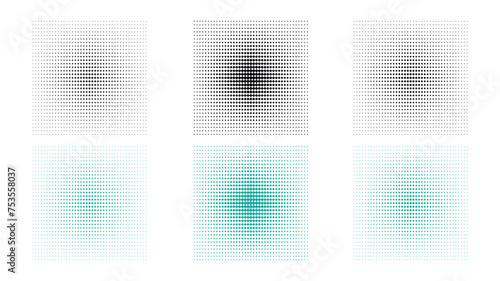 Halftone icon set with dynamic symbol. Black and white icon with a halftone pattern abstract design elements