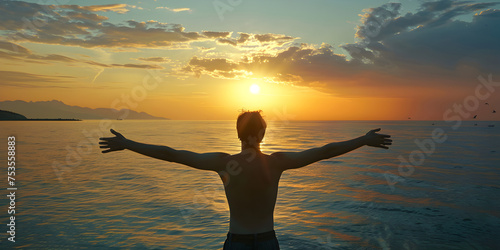 Triumph in the Sunset: The Radiance of Success", silhouette of a person in the sunset
