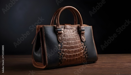 A of a purse on a table with a dark background handbag