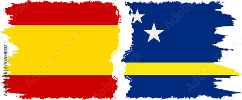 Curacao and Spain grunge flags connection vector
