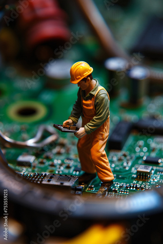 miniature worker working inside a computer