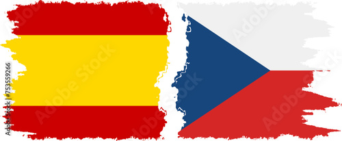 Czech and Spain grunge flags connection vector