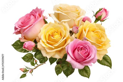 AI generated watercolor bouquet. watercolor flowers and leaves illustration for wedding, greetings, stationary, wallpapers, fashion, background. rose, blossom, olive, green leaves, Eucalyptus etc