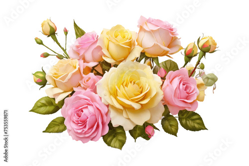 AI generated watercolor bouquet. watercolor flowers and leaves illustration for wedding, greetings, stationary, wallpapers, fashion, background. rose, blossom, olive, green leaves, Eucalyptus etc