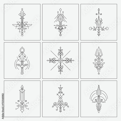 sword decorative minimalist line art symbol set