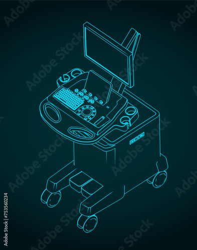 Ultrasound machine isometric blueprint