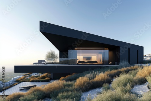 A black house from a corner perspective