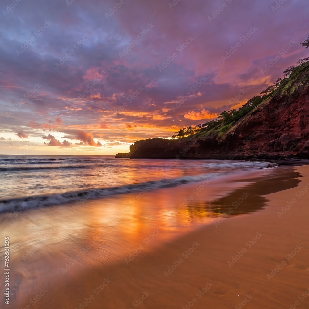 Sun rising on Red Sand Beach on Maui