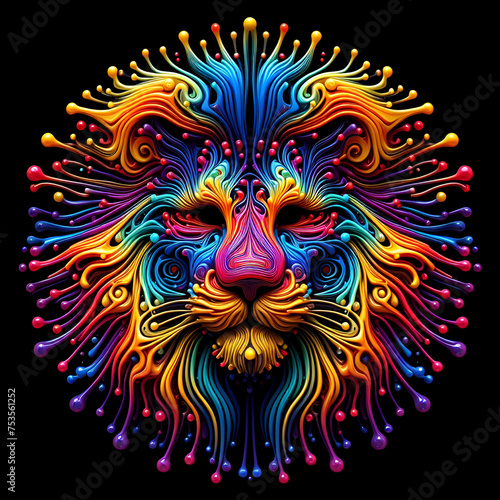 The mesmerizing beauty of a multi-coloured lion rendered in ferrofluid style