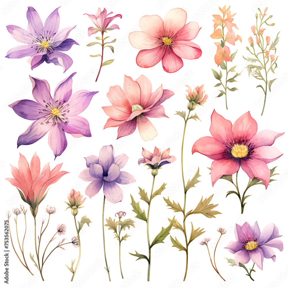 Pink watercolor flowers,png