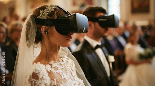 Bride and Groom Wearing VR Headsets at Wedding Ceremony