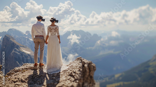 Elopement Wedding Ceremony Atop a Mountain with Bride and Groom photo