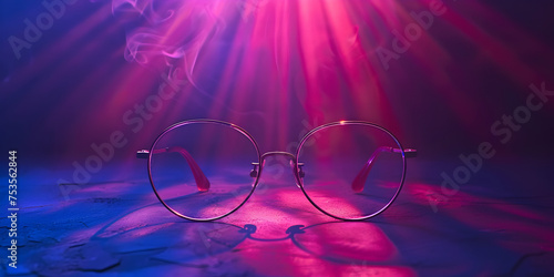 A beautiful glasses on the pink lights background.