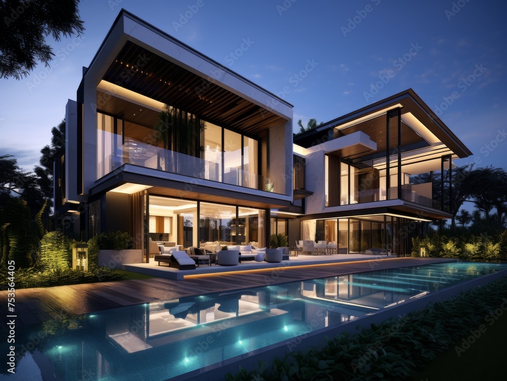A modern house nestled within the heart of a bustling metropolis A modern house nestled within the heart of a bustling metropolis