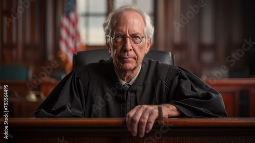 Mature male judge poses seriously in a courtroom setting © bluebeat76