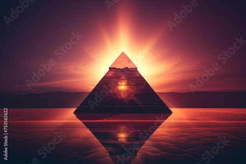 Pyramid in 80s style neon, retrowave, synthwave design. Ai Generative photo