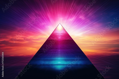 Pyramid in 80s style neon  retrowave  synthwave design. Ai Generative