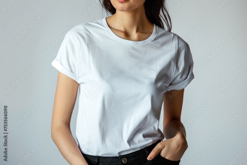 Casual white t-shirt fashion on female model Casual white t-shirt fashion on female model