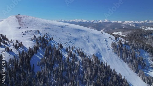 Vail Pass Colorado aerial drone i70 Avalanche Cup Cake run Rocky Mountains landscape Ptarmigan Hill backcountry winter sunny morning blue sky fresh snow snowboard ski snowmobile forward upward motion photo