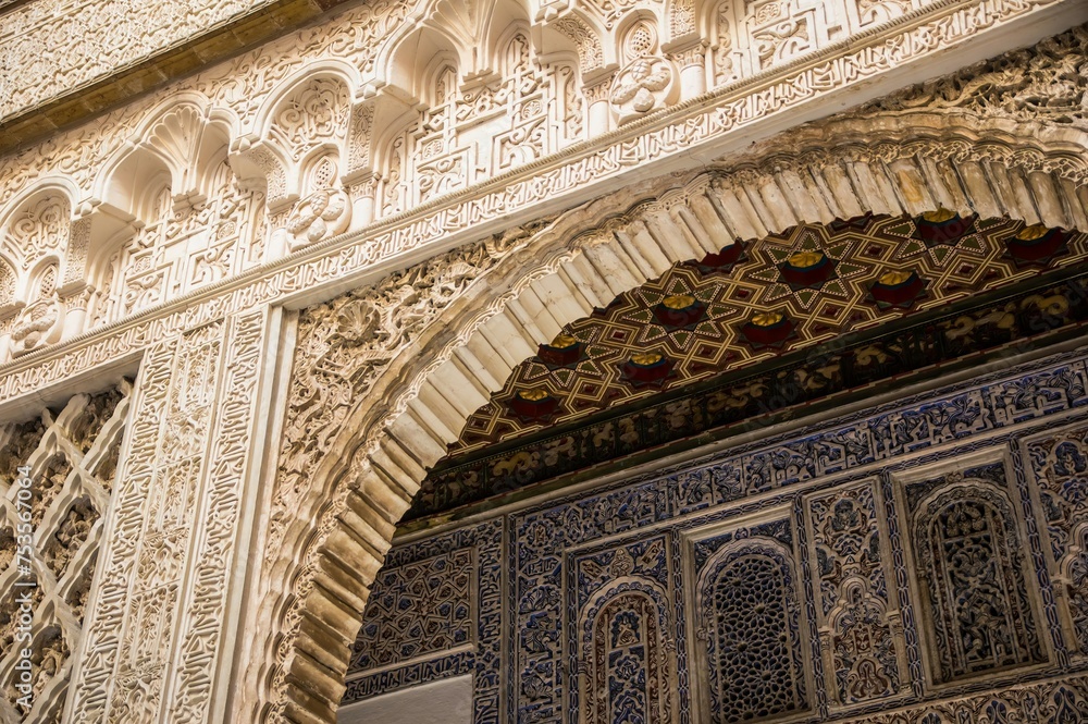 Architectural detail of the royal Alcazar palace of Seville, Andalusia,  Spain