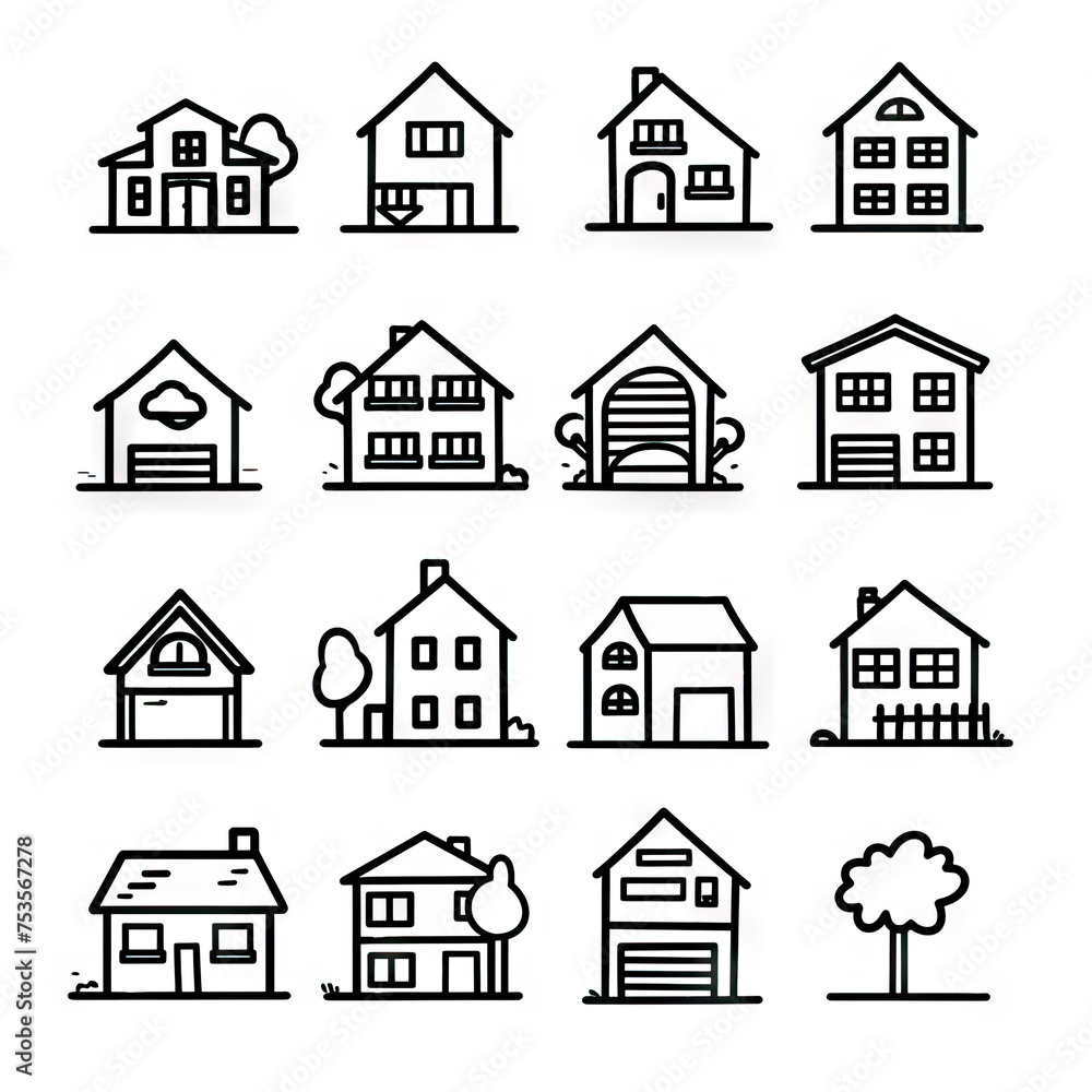Community Chronicles - Neighborhood Narratives. Sticker Collection. Multiple. Vector Icon Illustration. Icon Concept Isolated Premium Vector. Line Art. Black Outline. White Background.