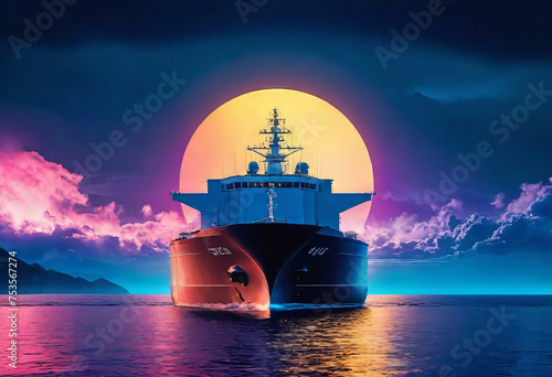 a large bulk carrier delivers cargo, transport and logistics flows and the delivery of large cargo by sea,