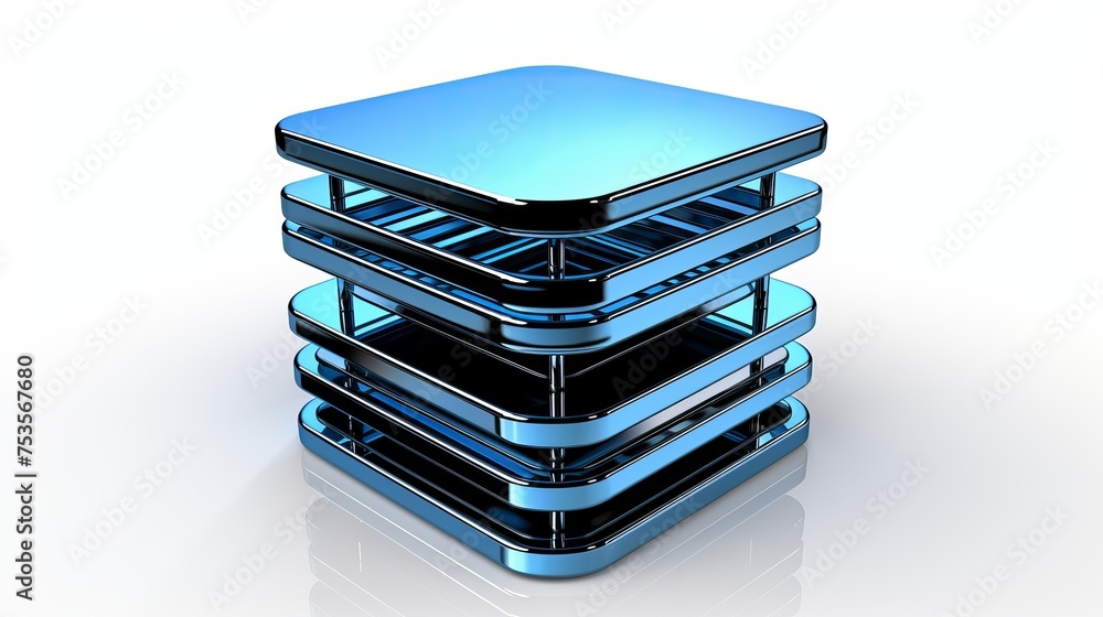 Presented in 3D, a database structure is depicted in black and blue hues, crafted from reflective materials against a white backdrop. Presented in 3D, a database structure is depicted in black and blue hues, crafted from reflective materials against a white backdrop.