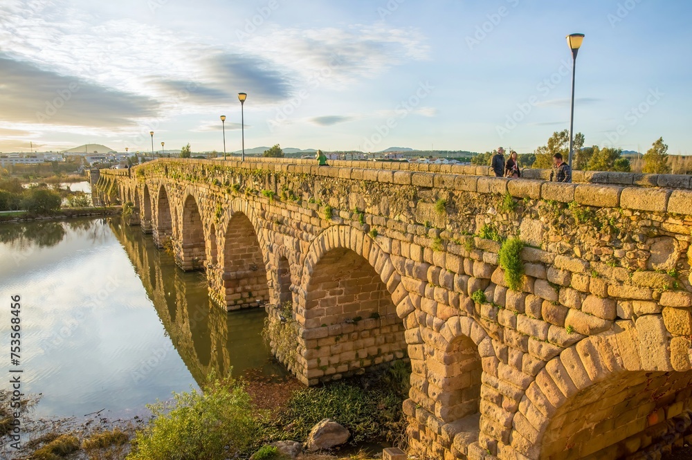 Antique Roman bridge in Merida, Spain