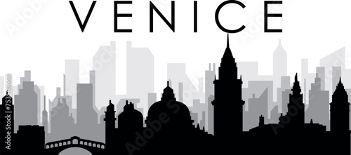 Black cityscape skyline panorama with gray misty city buildings background of VENICE (VENEZIA), ITALY