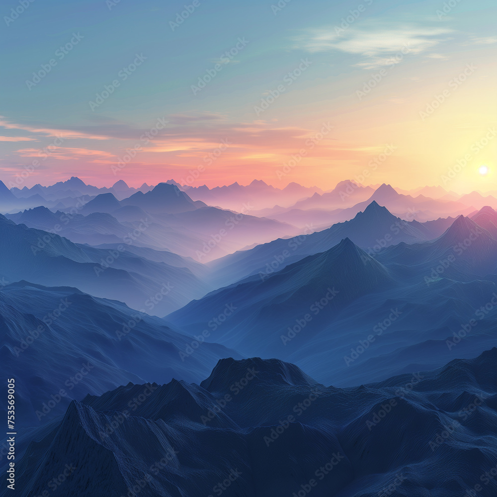 Sunrise over tranquil mountainous landscape.