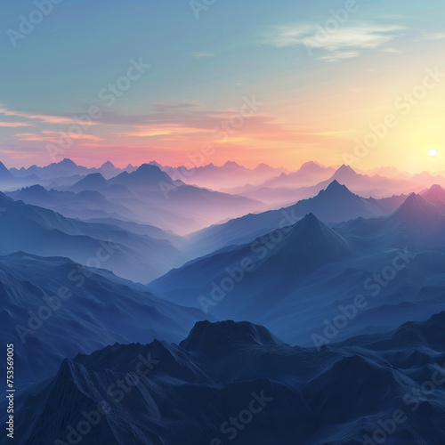 Sunrise over tranquil mountainous landscape.
