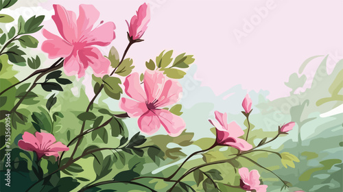 Peaceful green leaf and pink flowers. © Noman